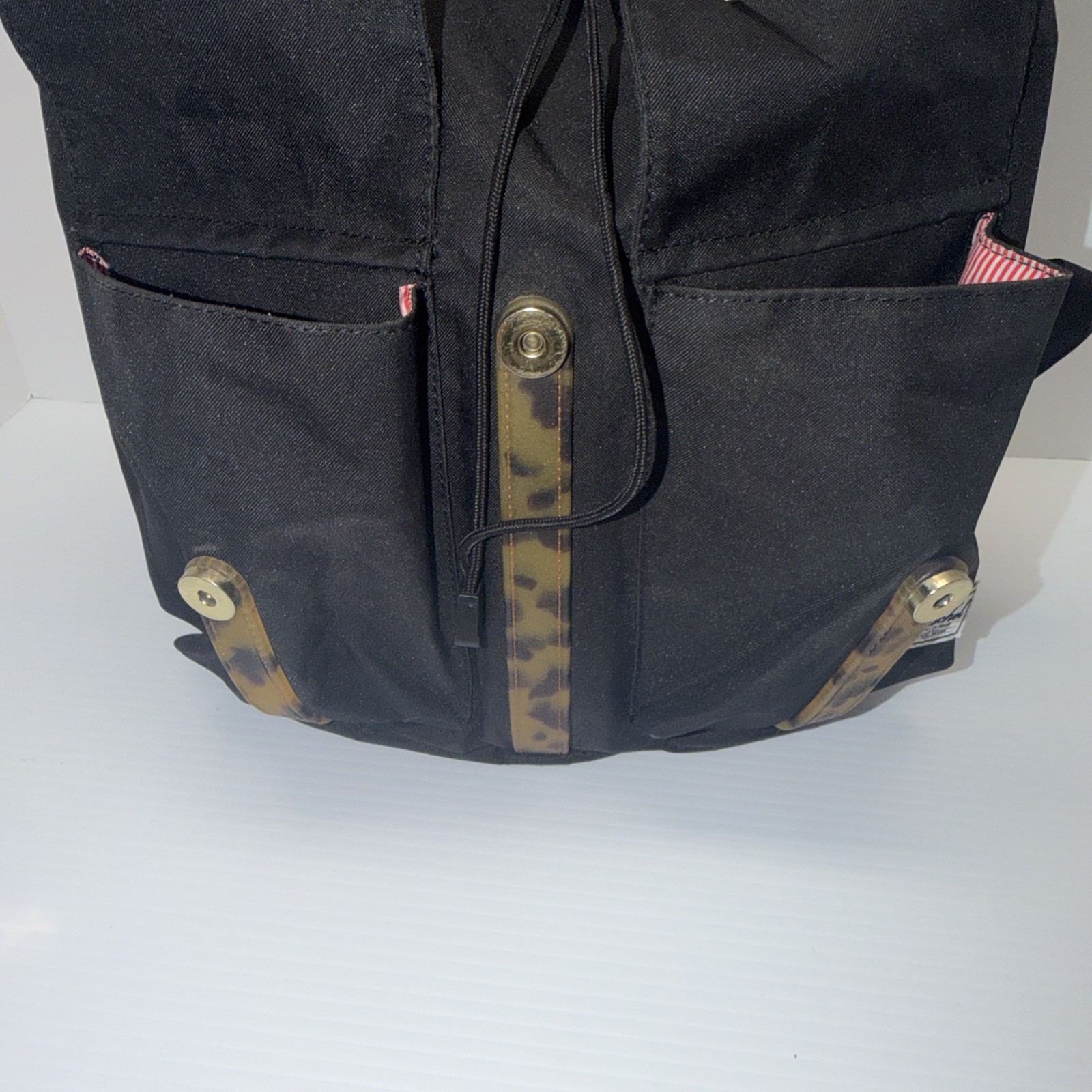 Herschel Backpack – Black w/ Tortoise Straps – Classic Style Magnetic Close