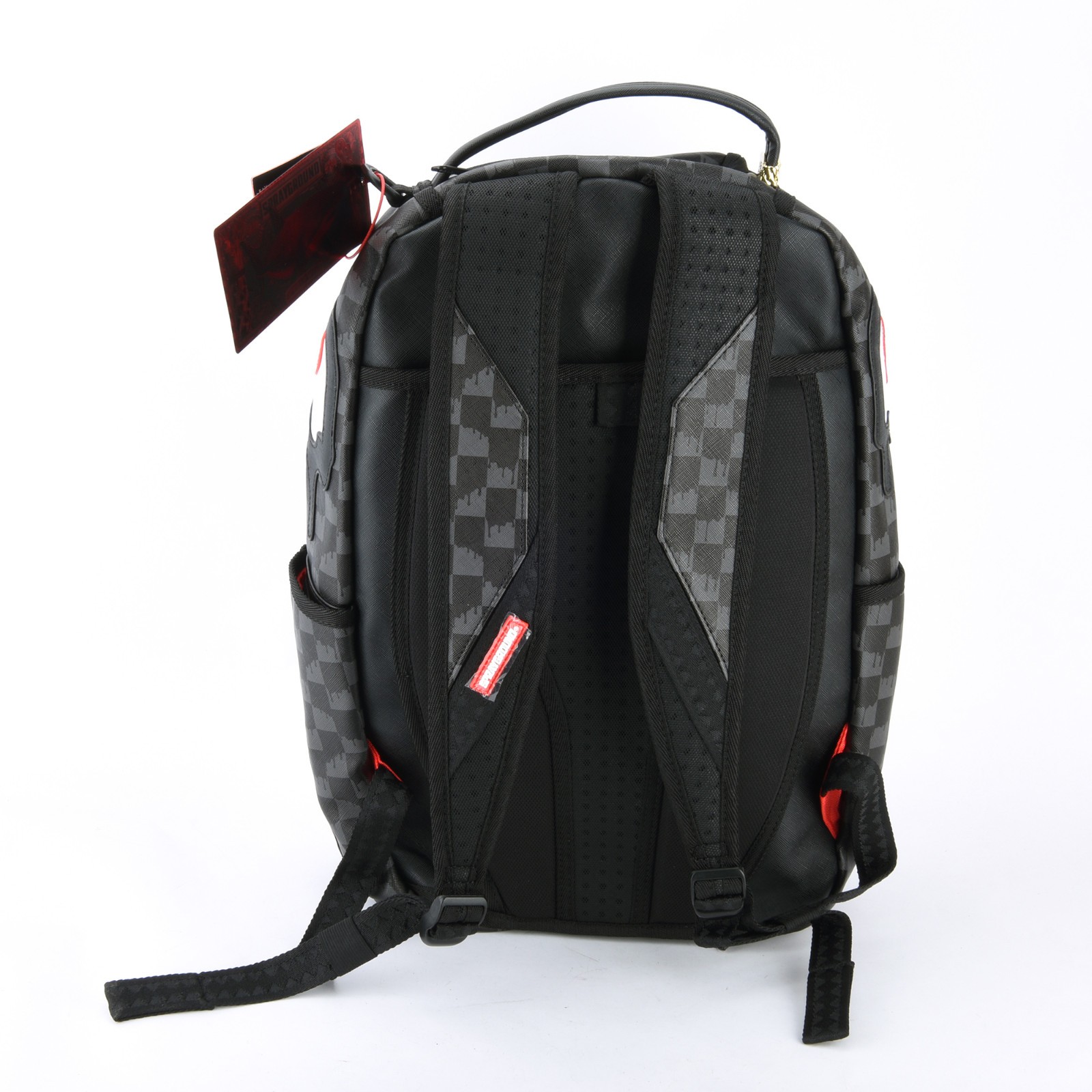 Sprayground Shark Dipping DLXV Leather Bag Backpack Unisex Black Gray Plaid