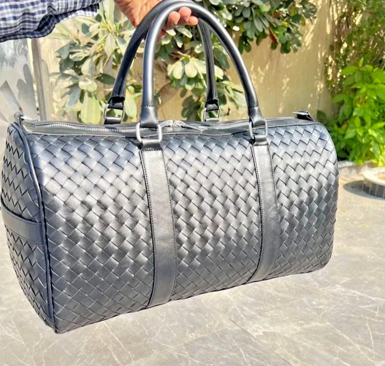 Handmade Genuine Leather Duffle Bag Black Travel Weekender Gym Overnight Bag