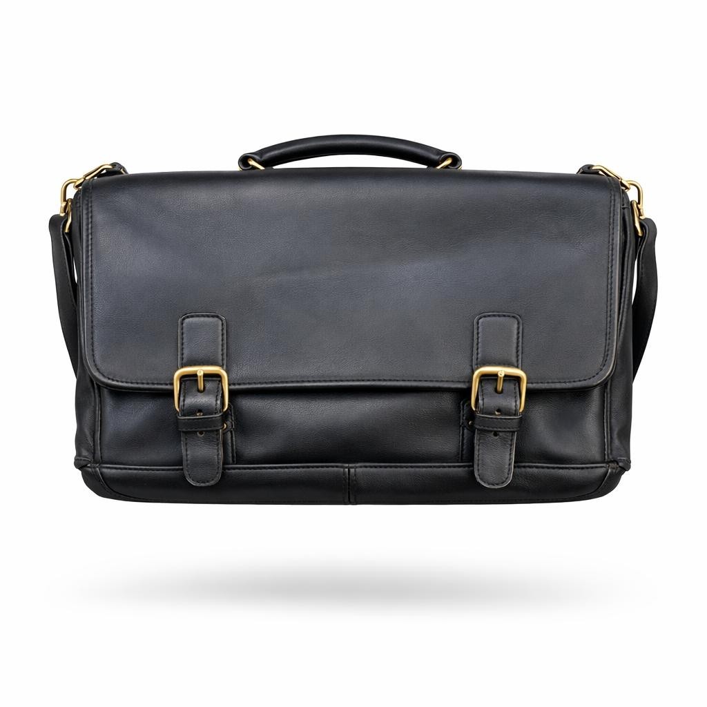 Coach Smooth Leather Black Briefcase Messenger Bag Shoulder Laptop 16x11x5
