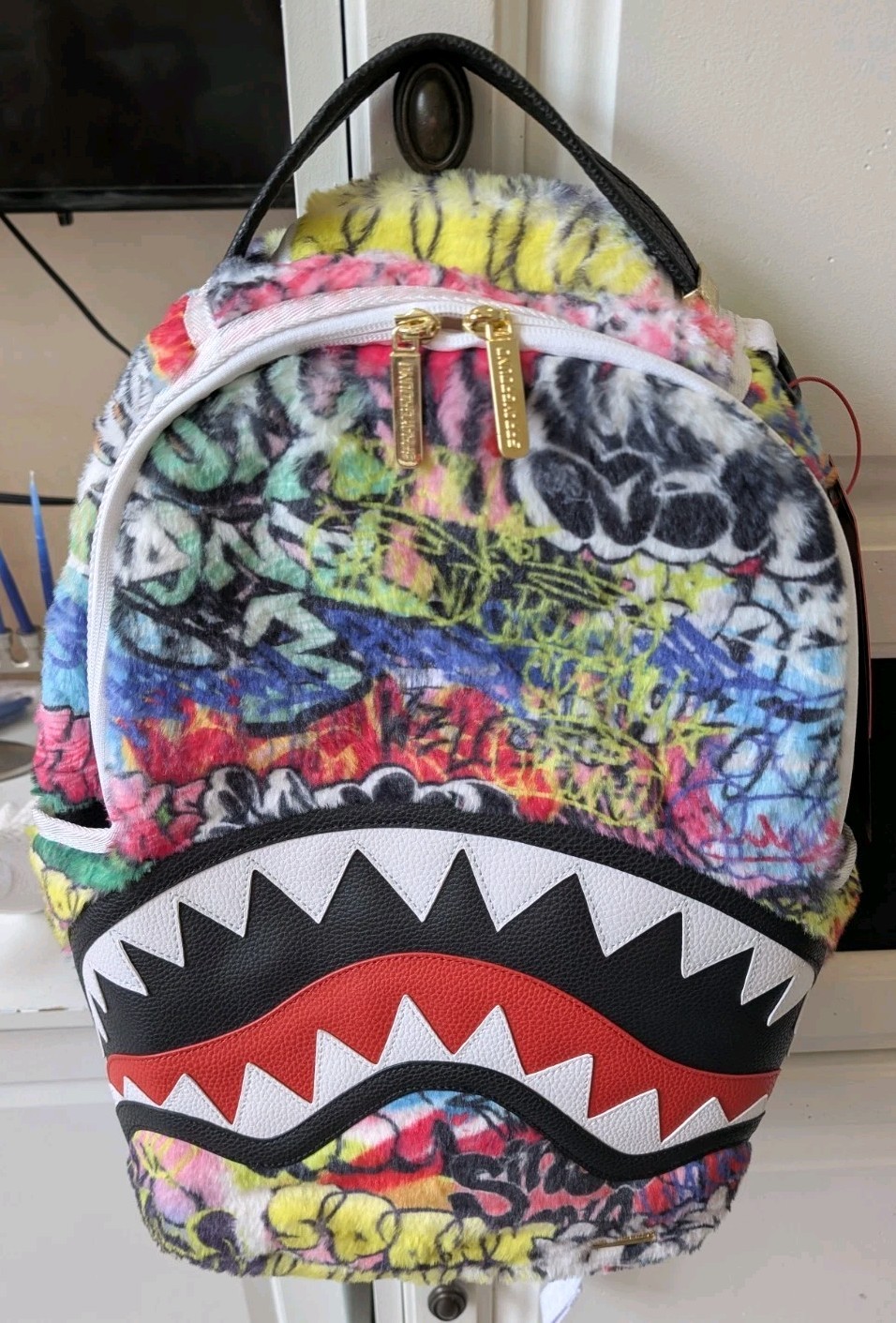 Sprayground Multi Color Shark In Paris Backpack Book Bag Limited Edition NWT