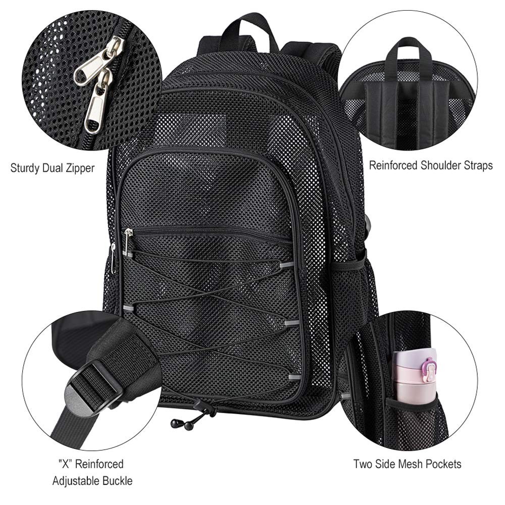 Heavy Duty Mesh Backpack See through College Backpack Semi-Transparent Mesh bag