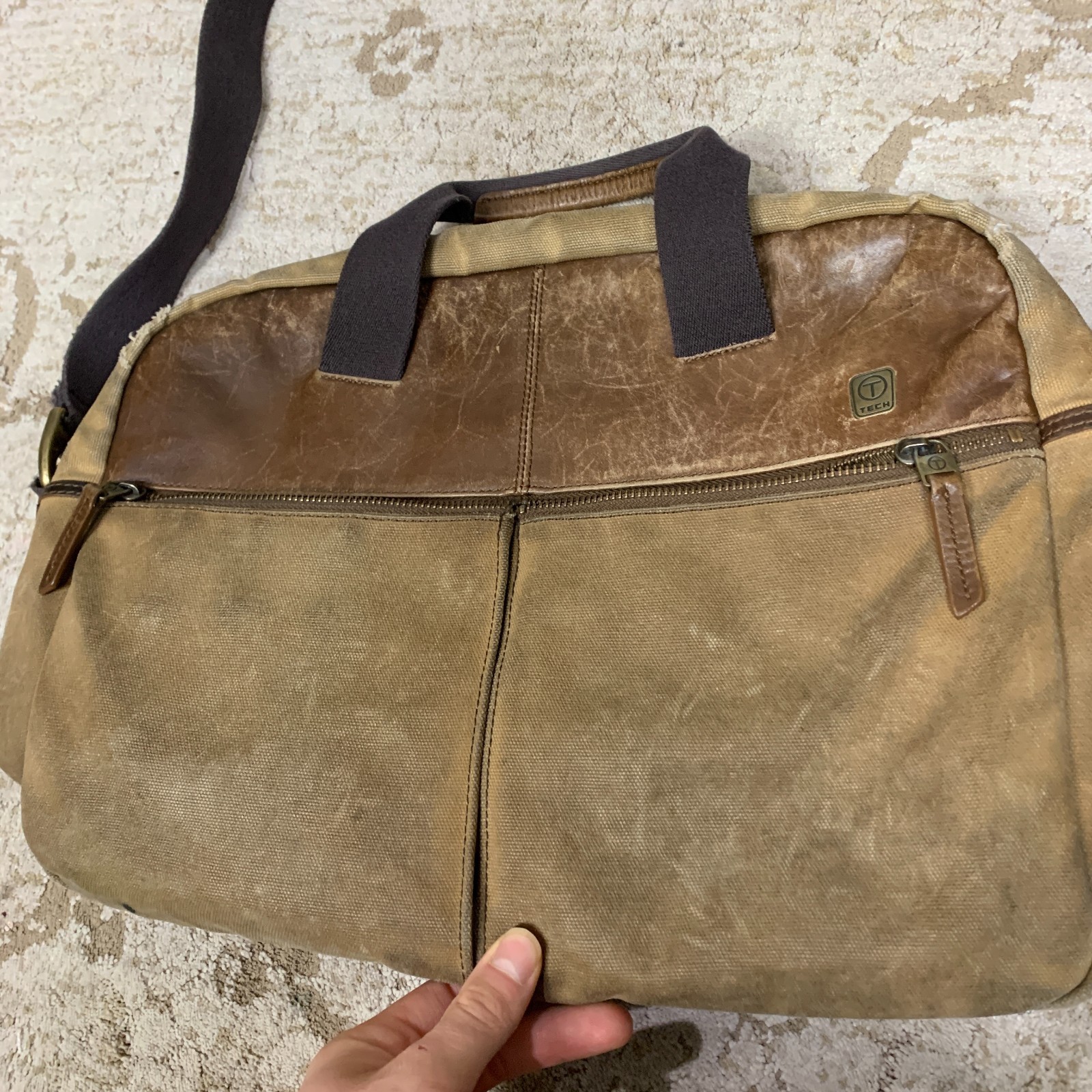 TUMI Portfolio Briefcase Shoulder Bag Bethlehem Leather Waxed Canvas Terrain