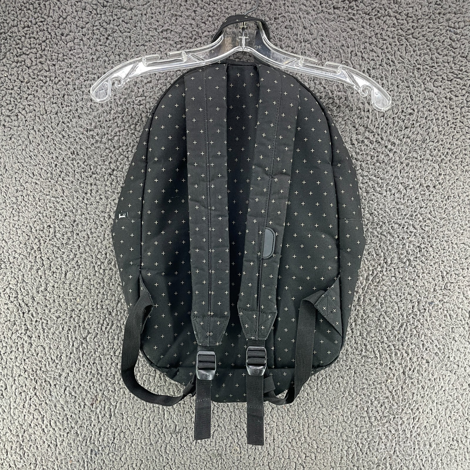 Herschel Pop Quiz Canvas Backpack Black Gridlock Gold Red White Stripe Interior