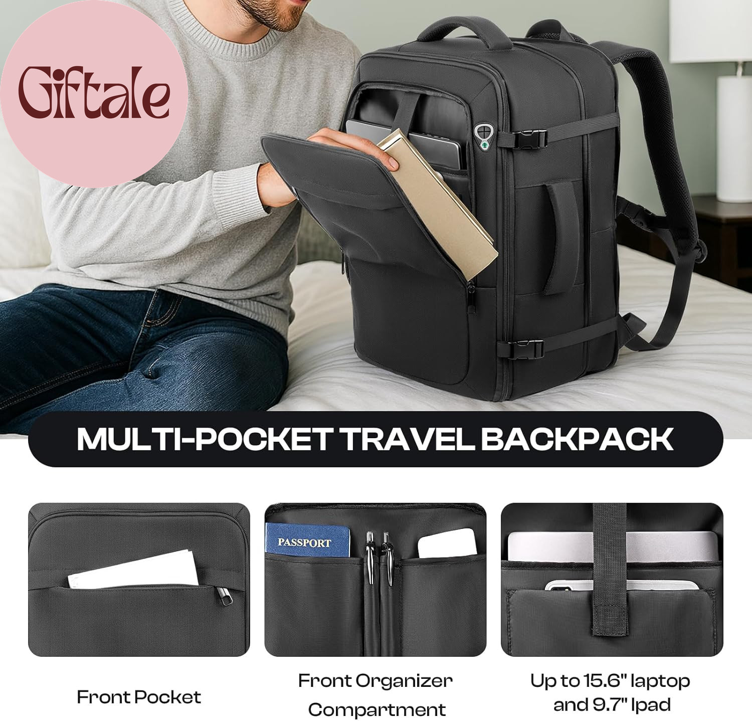 Carry on Backpack for 1-10 Days Trips, Extra Large 40L-50L Travel Backpack TSA A