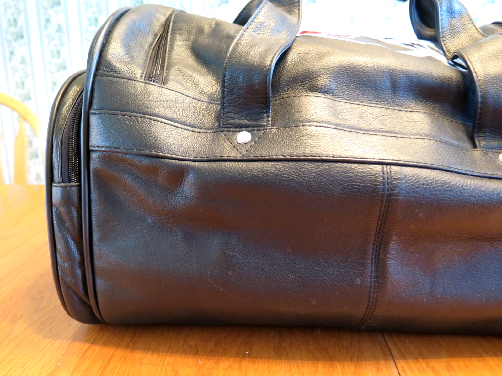 Vtg Black Leather Corvette Duffle Bag Embroidered Logo Travel Gym Weekender