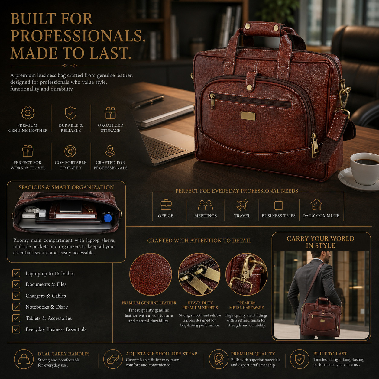 Personalized Leather Laptop, Messenger , briefcase Office Work Shoulder Bag