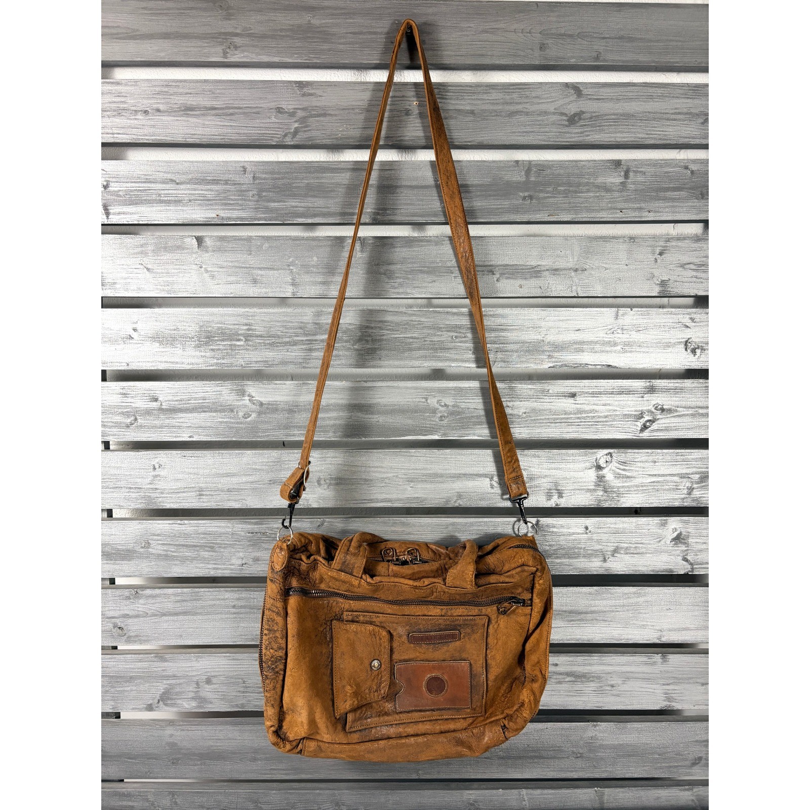 Avirex The Cockpit Brown Distressed Leather Messenger Bag Map Lining Vintage