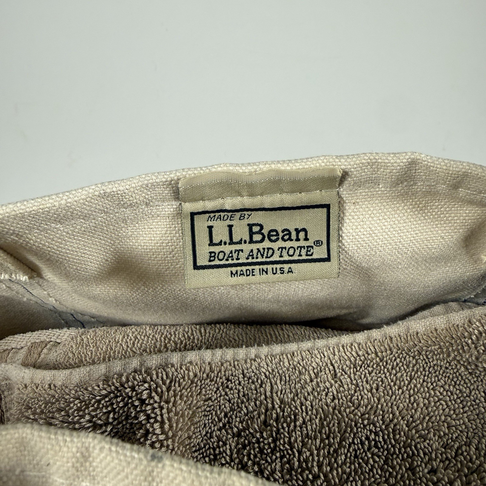 LL Bean Boat and Tote Canvas Bag 12.5″ 5.5″ Green White Made In USA Stiff