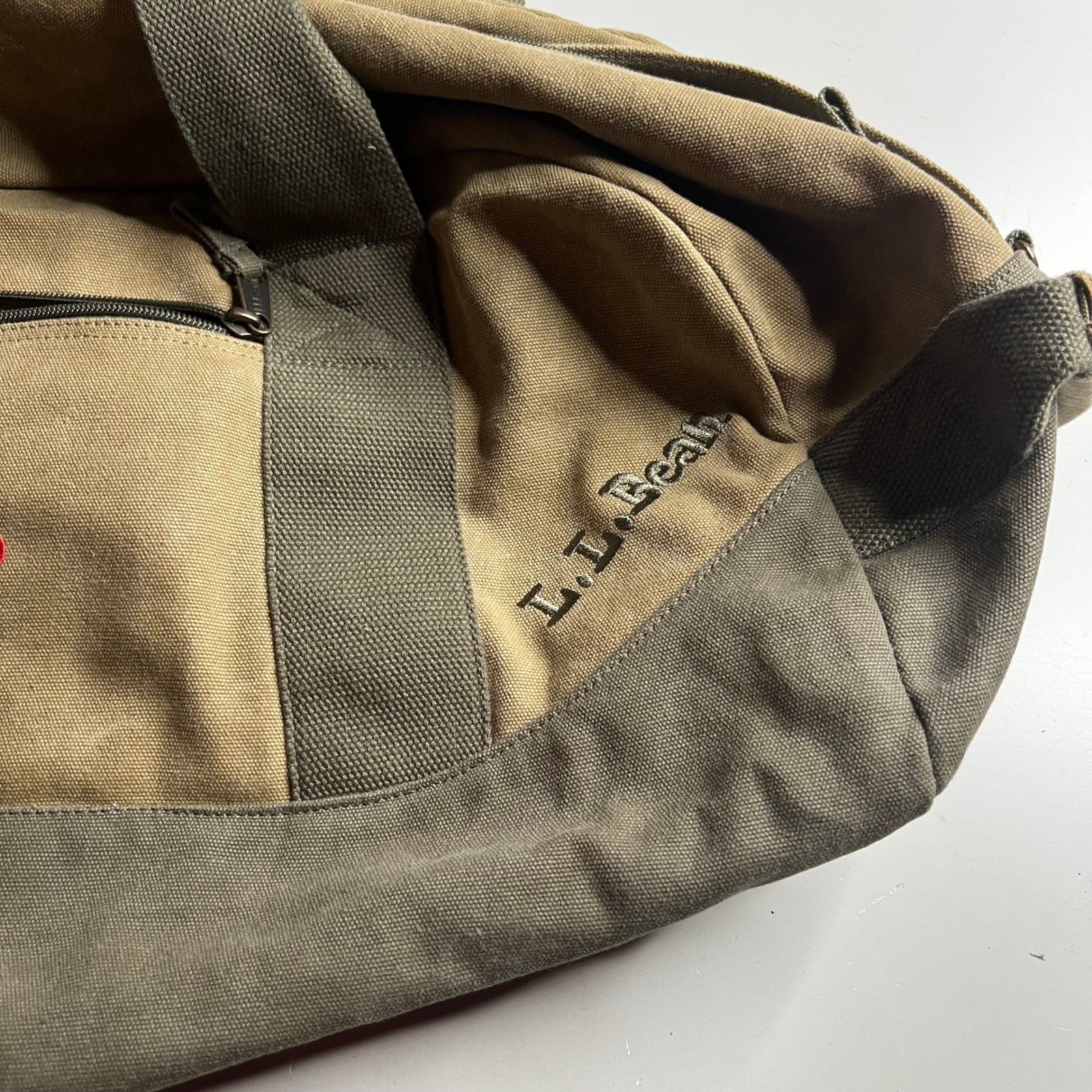 LL Bean Canvas Duffle Bag Khaki Olive Green World Hunger Relief Travel Gym Bag