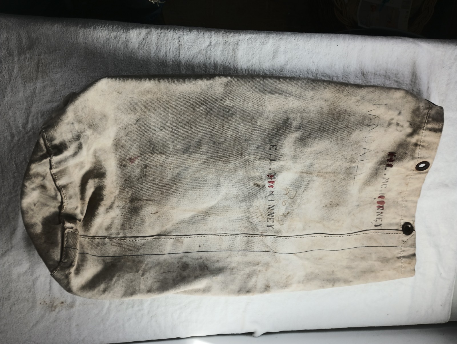 Vtg Duffle Bag 30″ Beige “E.L. Mckinny” Cotton Duck Canvas Top Load Drawstring