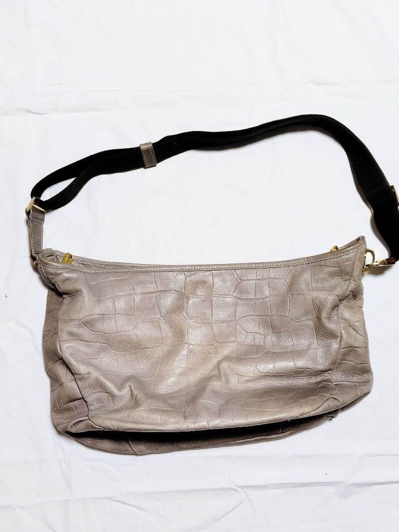 aniary Croco Embossed Leather Shoulder Bag Gray Beige Japan