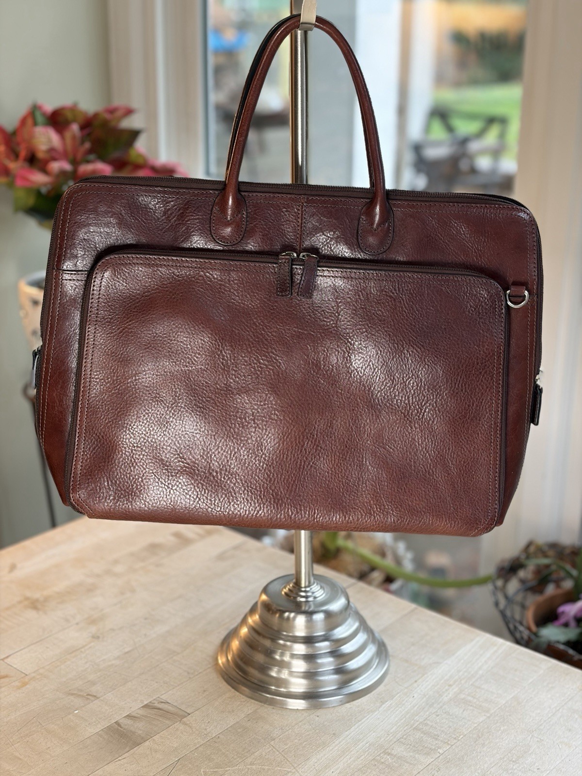 Wilson’s Red Brown Italian Leather Briefcase, Laptop Bag, Tote 12”x18”x4” VGUC