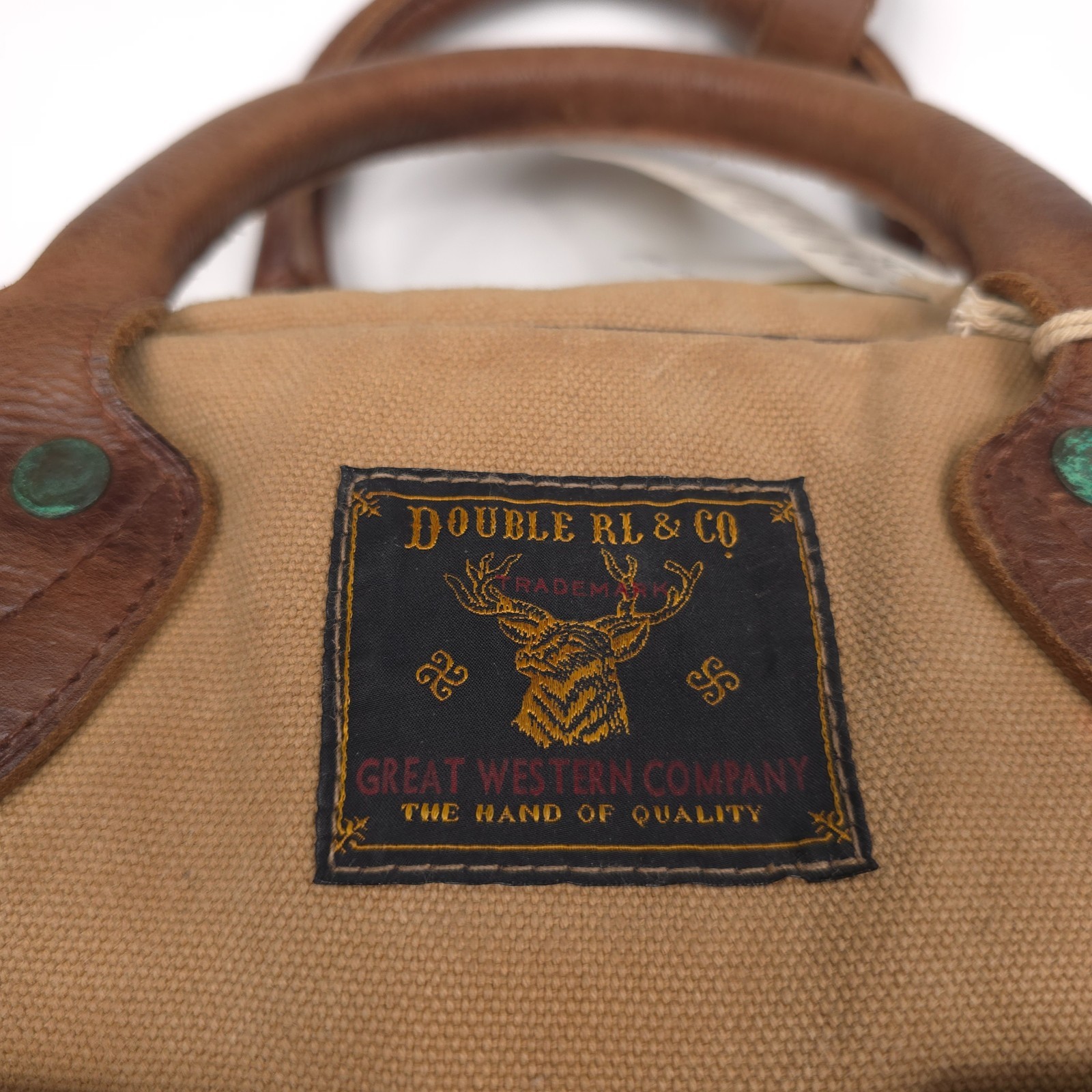 RRL Canvas Briefcase Mens Tan & Brown Leather-Trim Double RL NWT Authentic