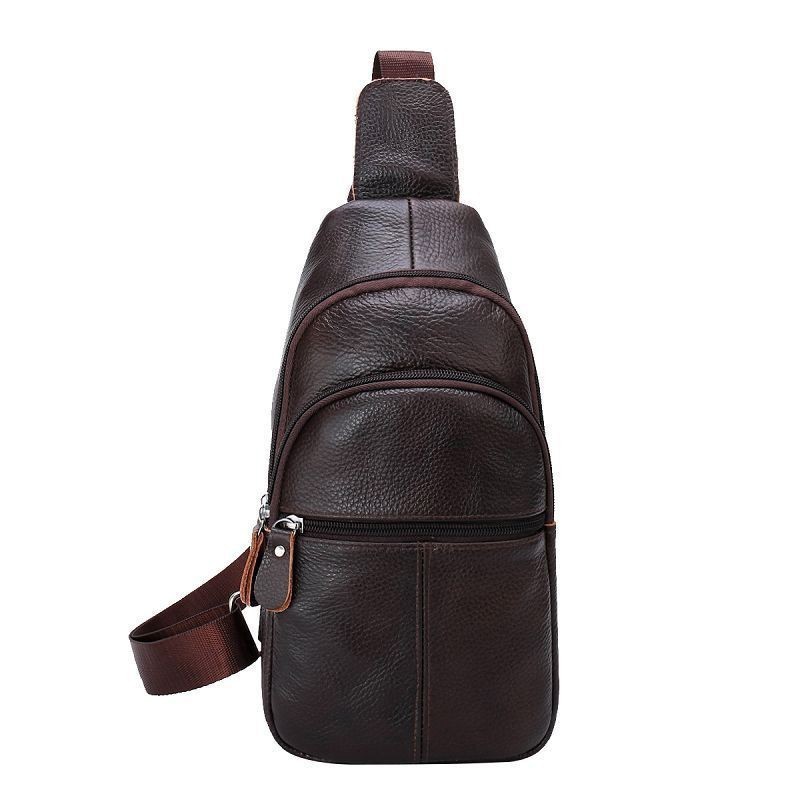 Men’s Genuine Leather Sling Bag Vintage Chest Crossbody Shoulder Multi Pockets M