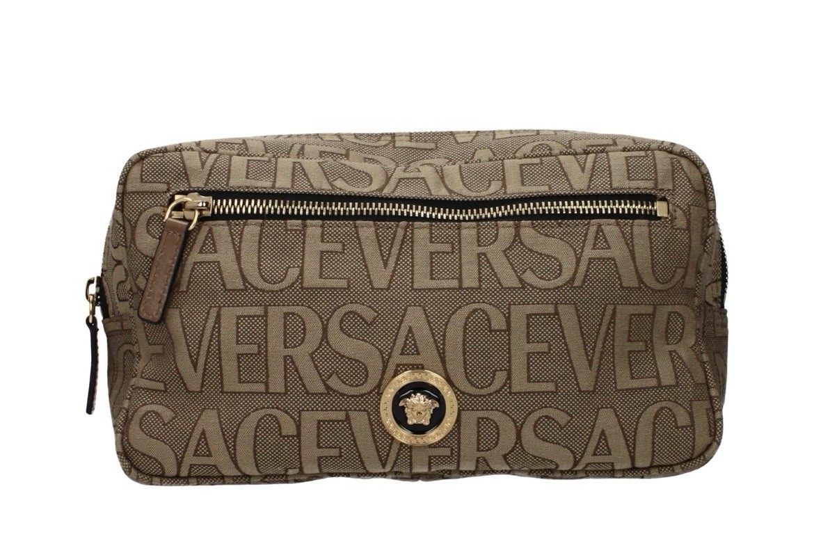 Versace Belt Bag Canvas Fabric Allover Beige/brown $1200 Retail Authentic
