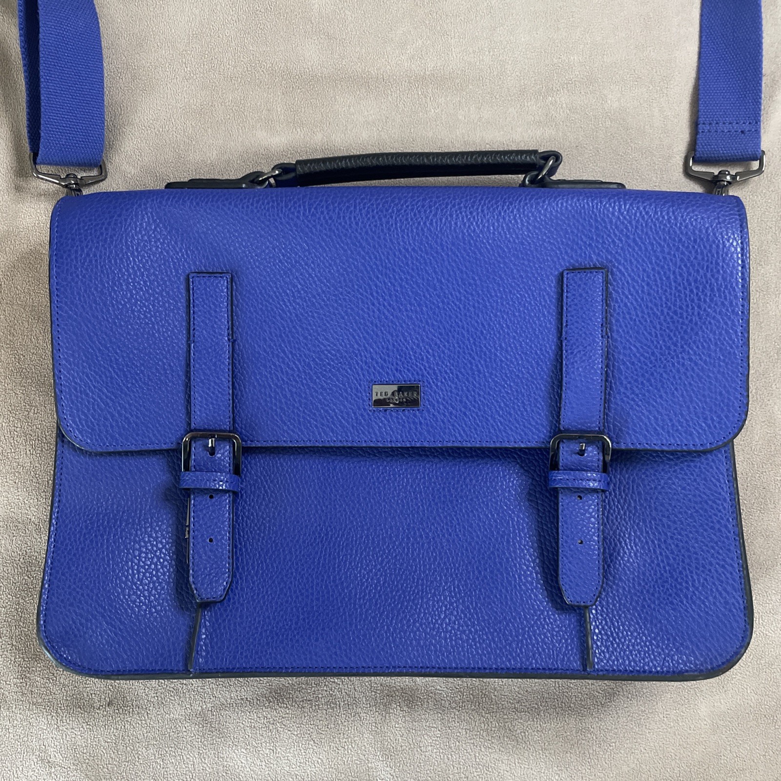 Ted Baker Mens Royal Blue Faux Leather Laptop Document Messenger Bag