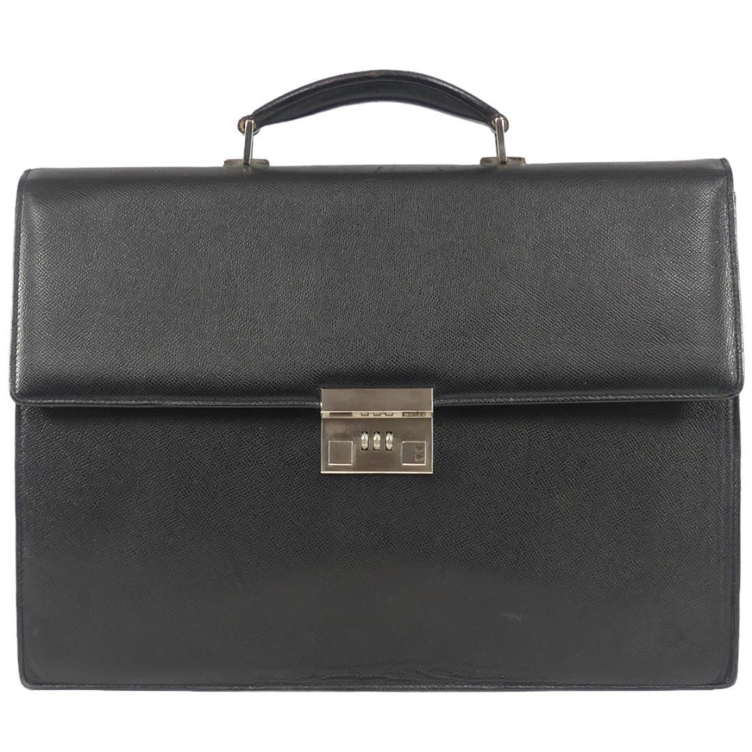 BALLY Business Bag Black Genuine Leather Briefcase Luxury With Key 14x41x32cm