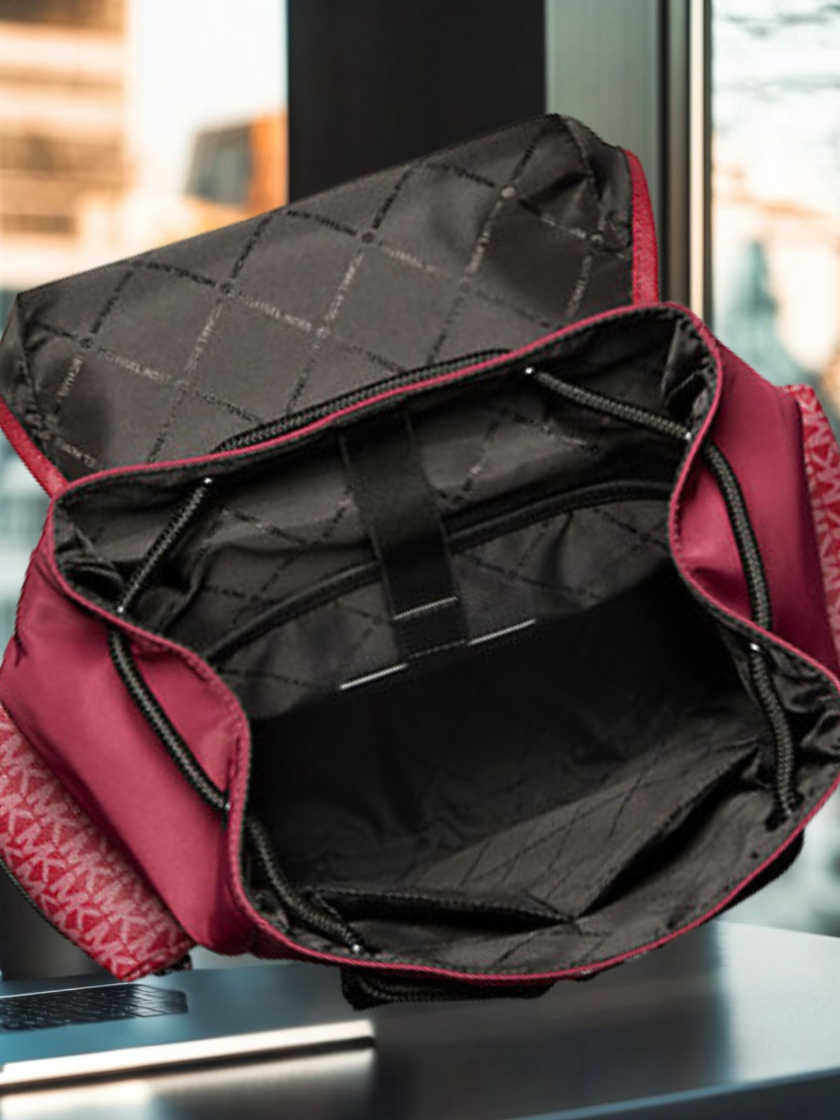 Michael Kors Cooper Men Signature Logo and Nylon Pocket Travel Backpack Cherry