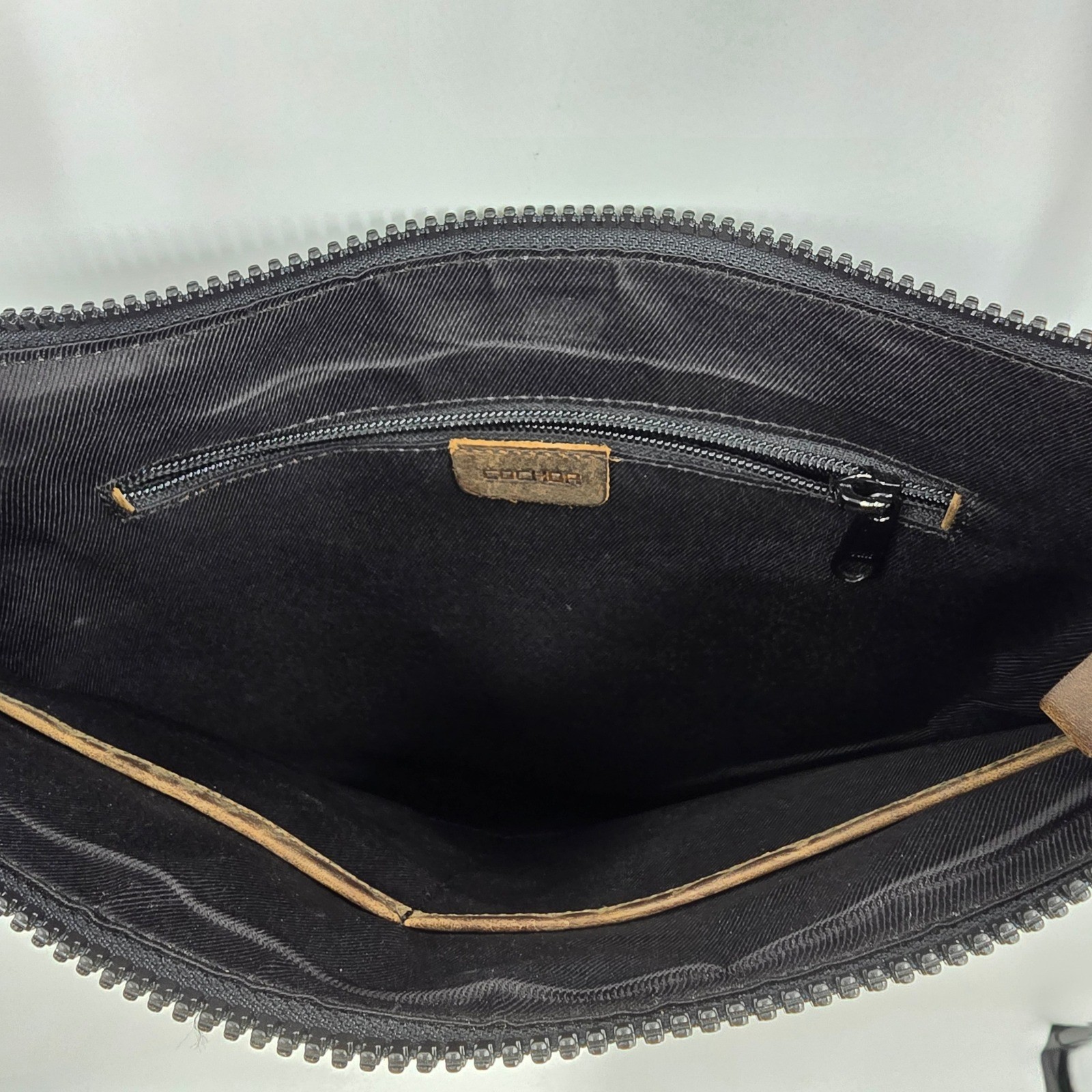 Faux Leather Front Pocket Crossbody Bag Brown Distressed Messenger
