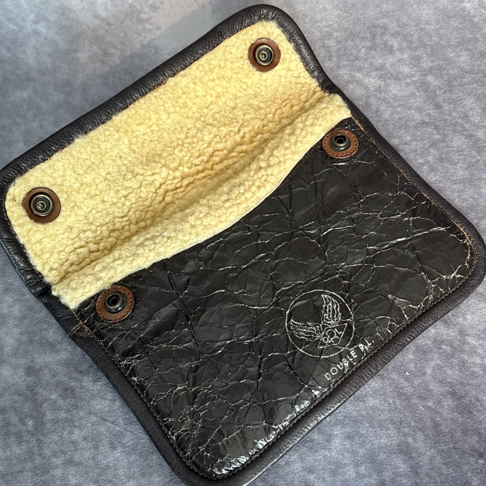 GRAIL! RRL Double RL Crackle Leather Shearling Pouch WWII Bomber (Case #1)