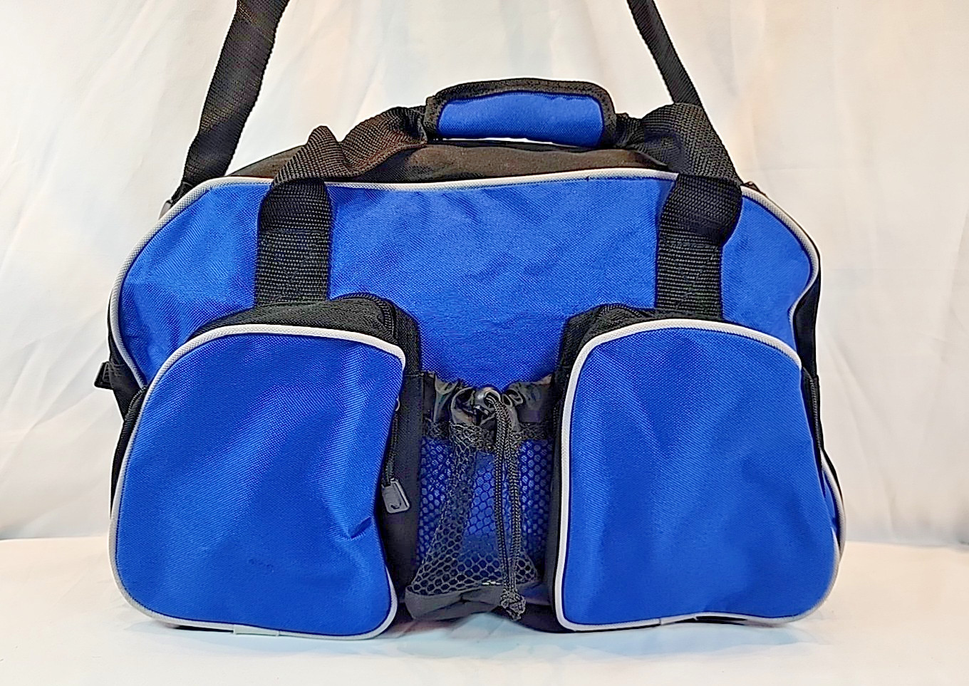 Toppers Black Blue and Gray Duffel Bag Adjustable Straps Size 17.5 X 13 X 9 in