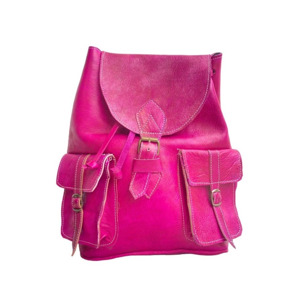 Fuchsia Pink Genuine Leather Backpack Handmade 38cm Artisan Handcrafted