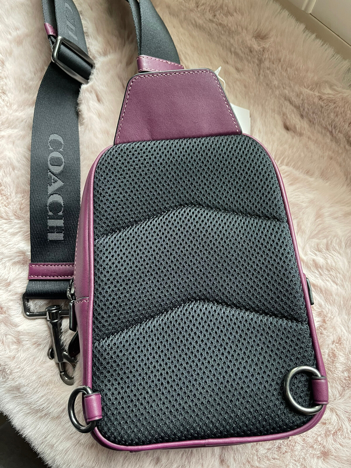 Coach CL410 Track Pack 14 Calf Leather Crossbody Black Antique Nickel/Deep Berry