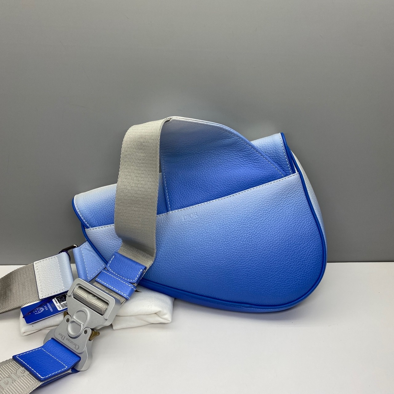 Dior Pre-Owned Authentic Saddle Bag Blue Leather 20×28.6x5cm