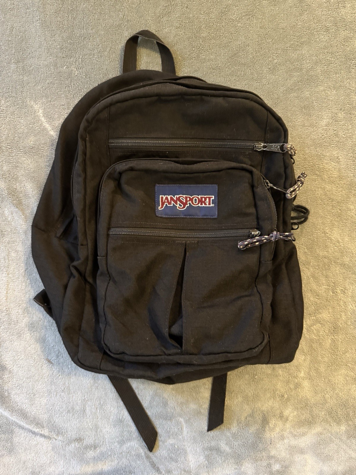 Jansport Big Student XL Backpack Solid Black 3 Compartments Front Pockets Y2K