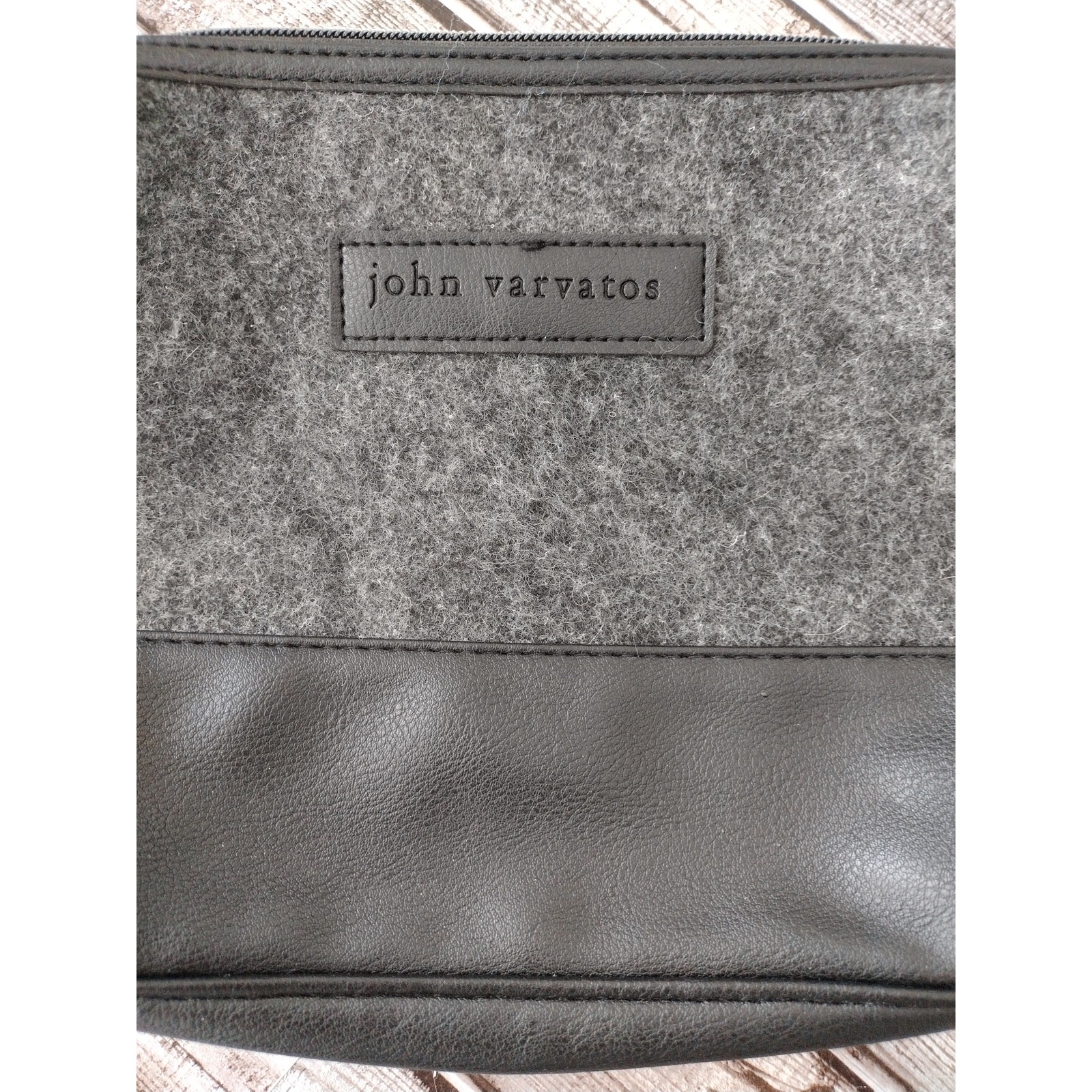 John Varvatos Black & Gray Faux Wool & Leather Toiletry Bag Travel Vacation