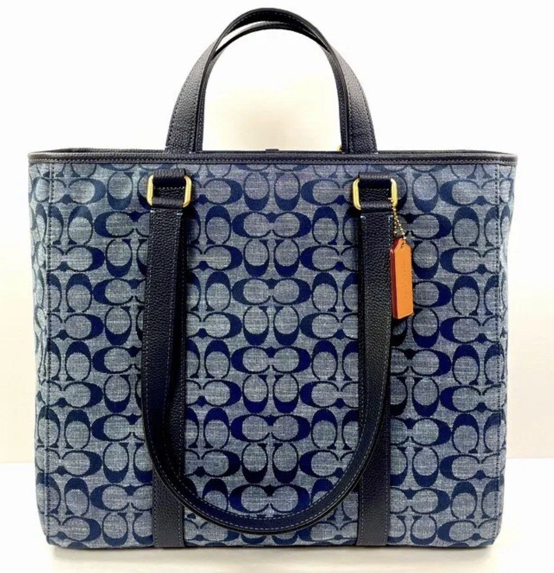 NWT Coach Hudson Double Handle Tote Bag In Signature Chambray Blue Denim