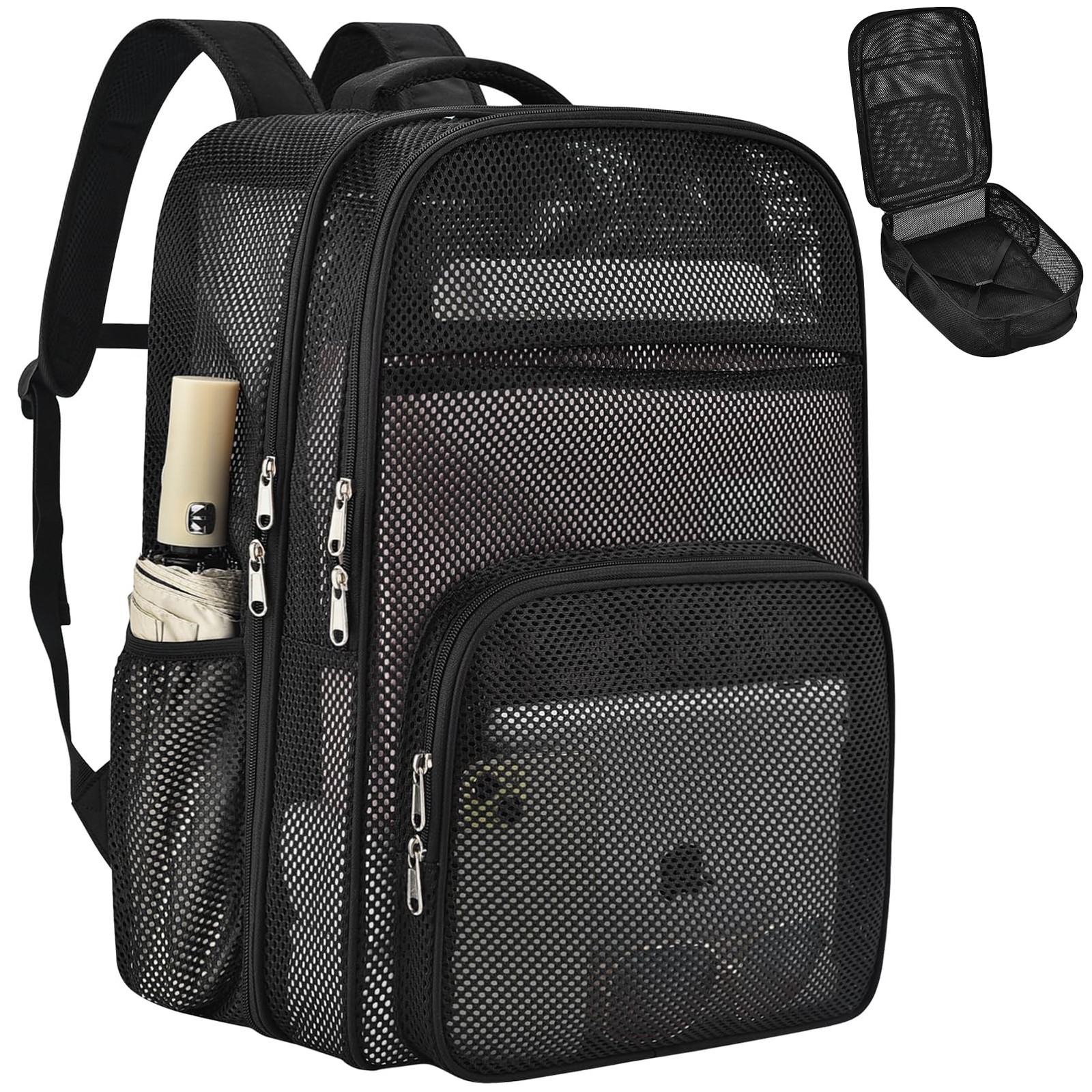 Heavy Duty Mesh Backpack 19 Inch Large Black School Work Travel Daybag