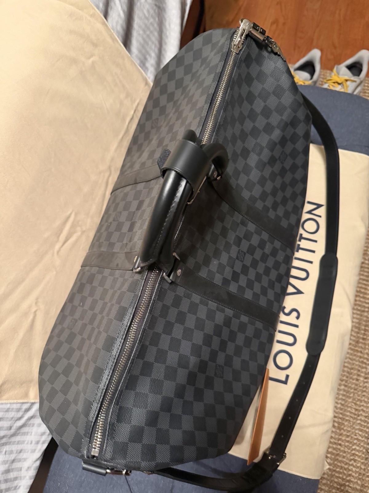 Louis Vuitton Keepall 55 Bandouliere Damier Graphite LV Travel Duffle Bag SD3102