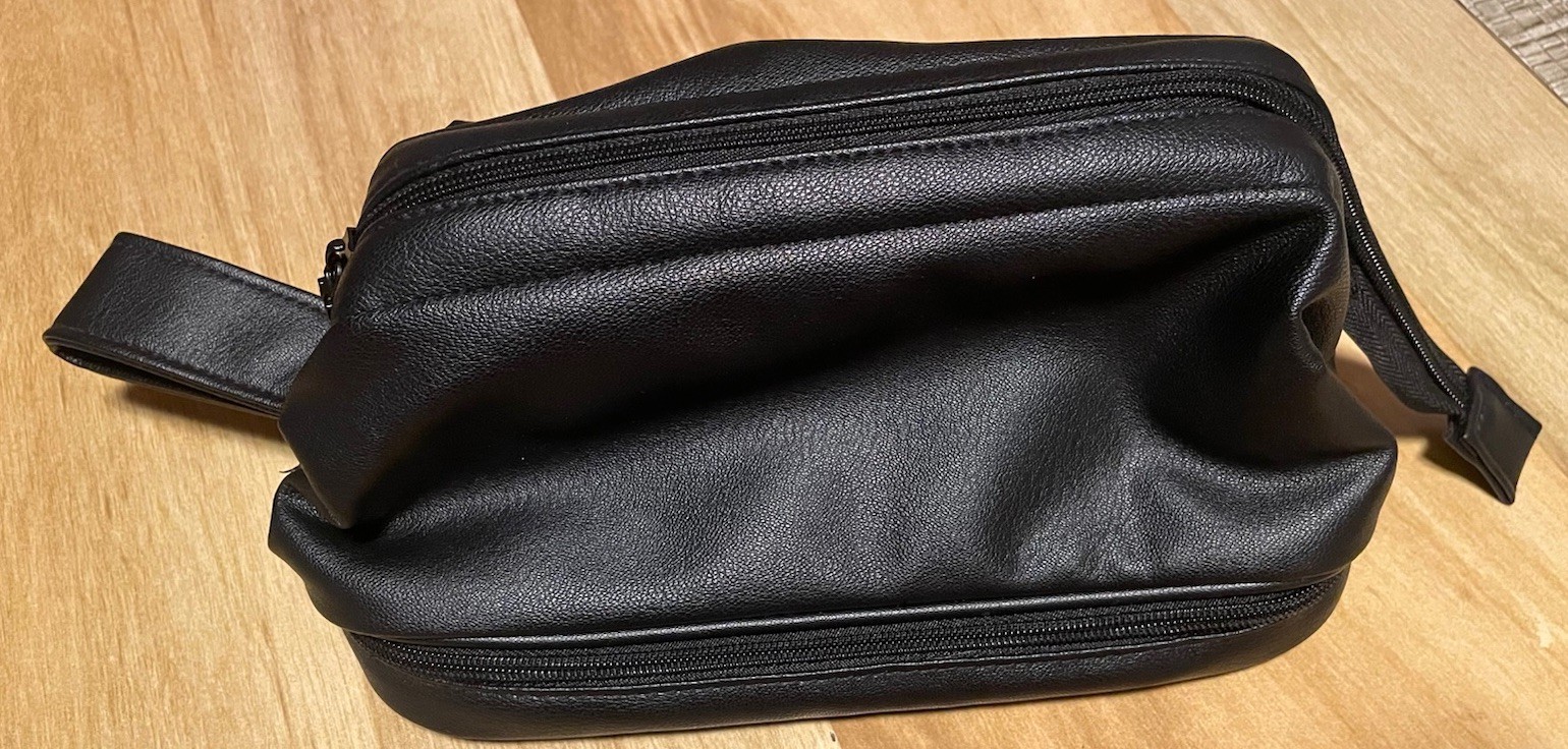 Black Faux leather Zippered Travel Bag Case with 2 Compartments For Toiletries