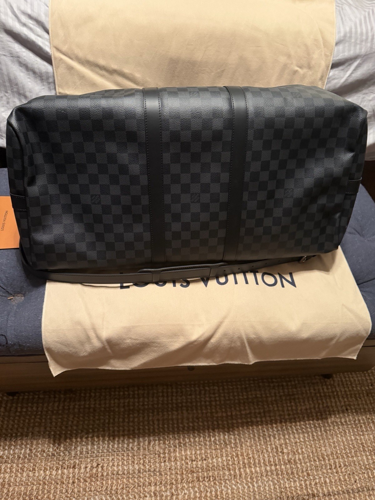 Louis Vuitton Keepall 55 Bandouliere Damier Graphite LV Travel Duffle Bag SD3102