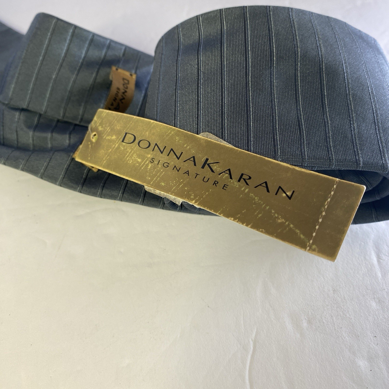 Donna Karan Vintage Tie USA Made Retro Silk 100% Gray Stripe New W Tag 56″