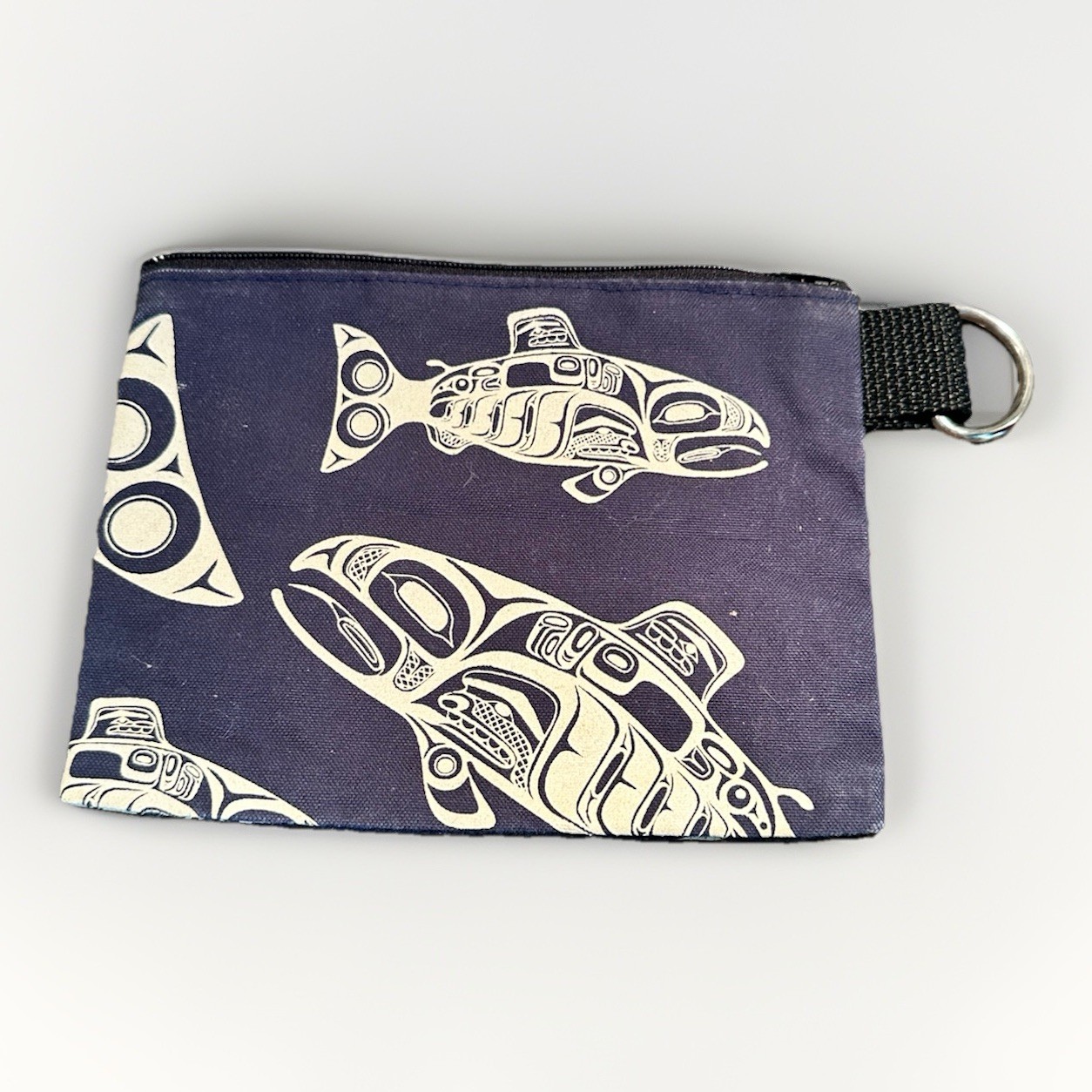 NativeNorthwest.com Canvas Zippered Pouch Cable Attachment Humpback Whales Fish