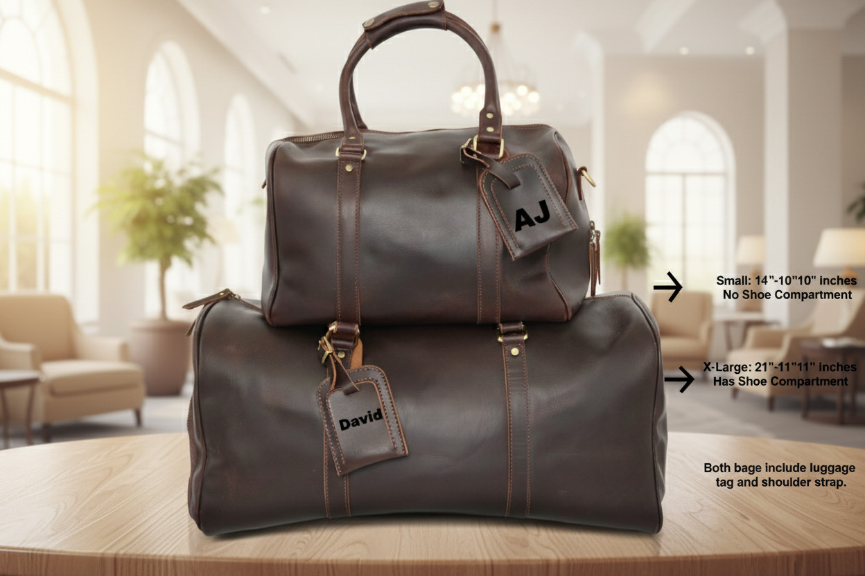 Travel Duffle Bag with Shoe Compartment, Gym Genuine Leather Weekend Overnight
