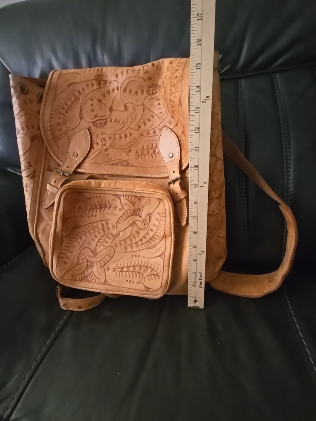 XL RAW LEATHER BACKPACK BAG HAND TOOLED WESTERN MOTIF HAND MADE XL BAG