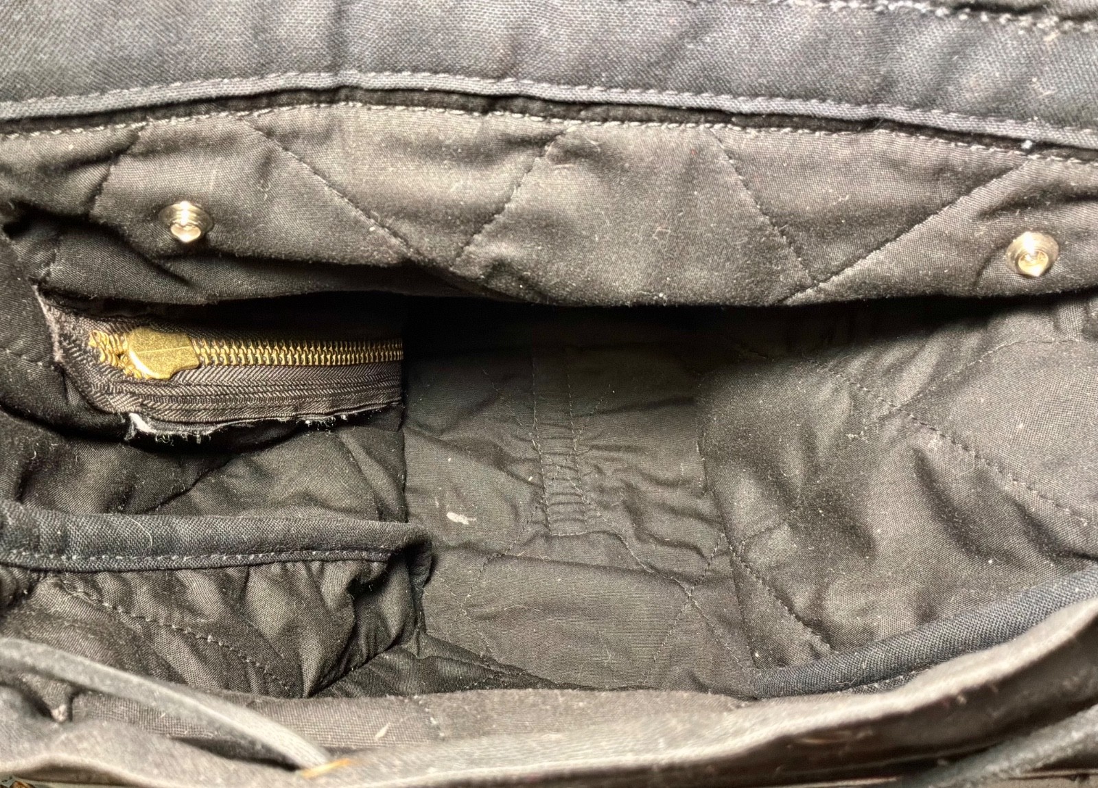 FILSON RUGGED BLACK BACKPACK w/LEATHER BRIDLE STRAPS & BRASS BUCKLES DRAWSTRING