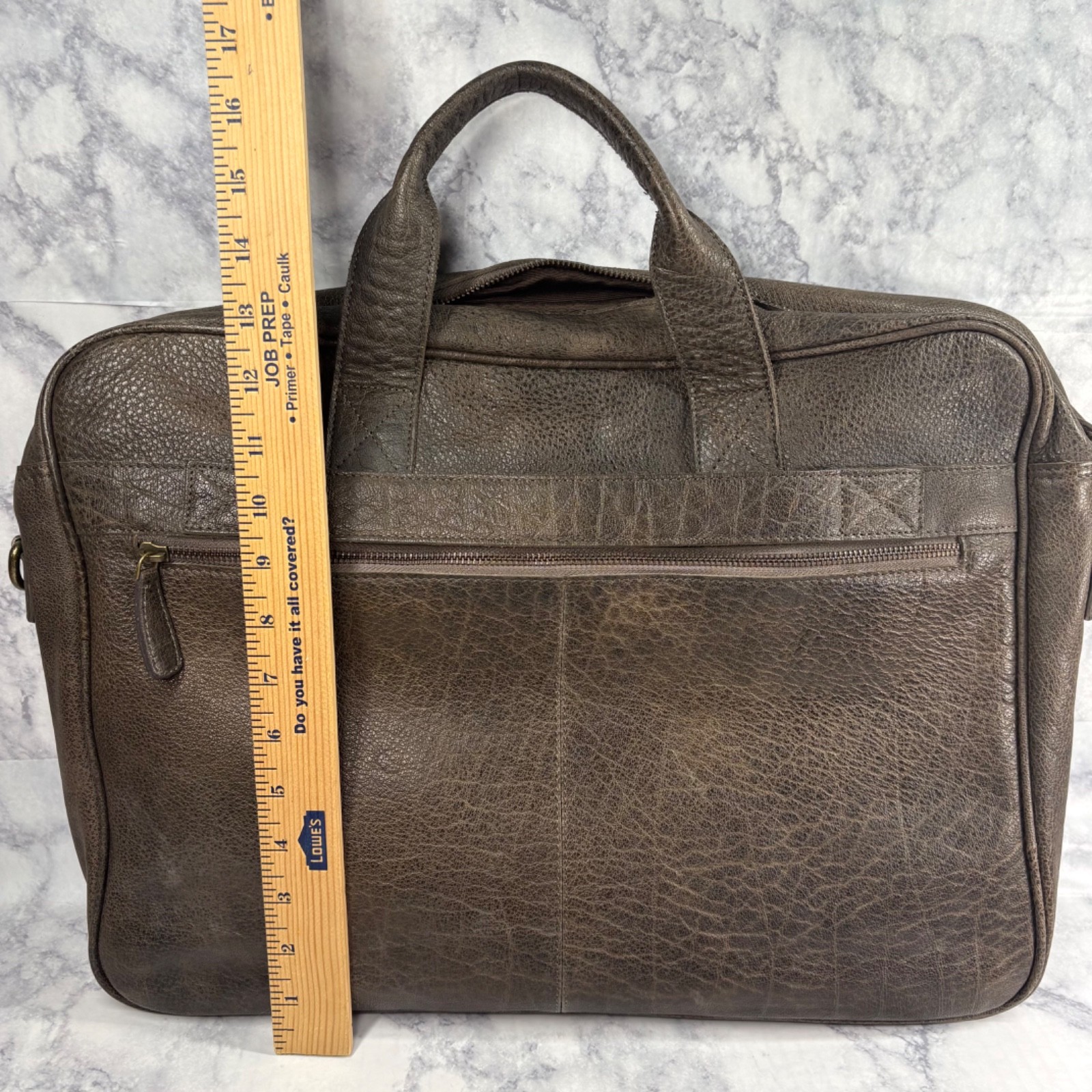 KomalC Vintage 18” Buffalo Leather Laptop Briefcase Office Bag Brown Cross Body