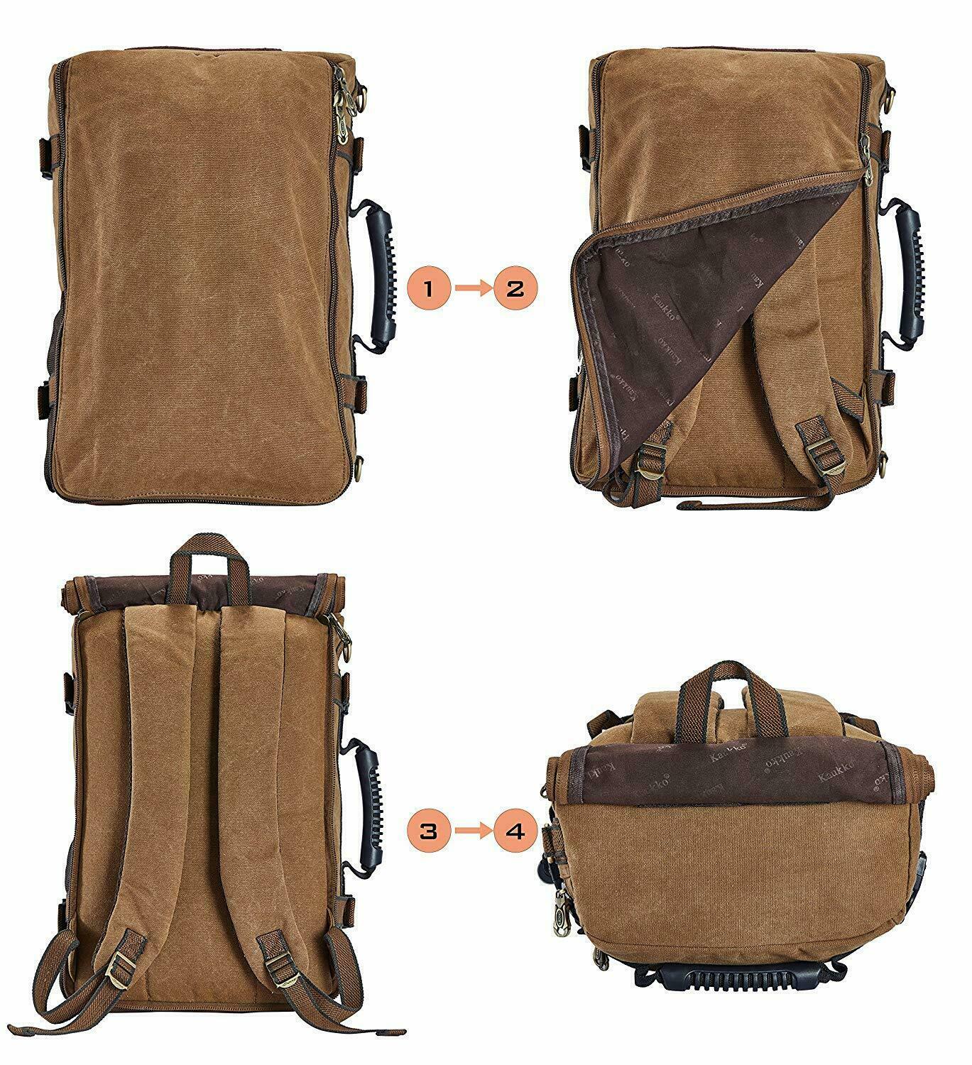 KAUKKO Men Backpack Canvas Rucksack Laptop Bag Travel Hiking Camping Backpack