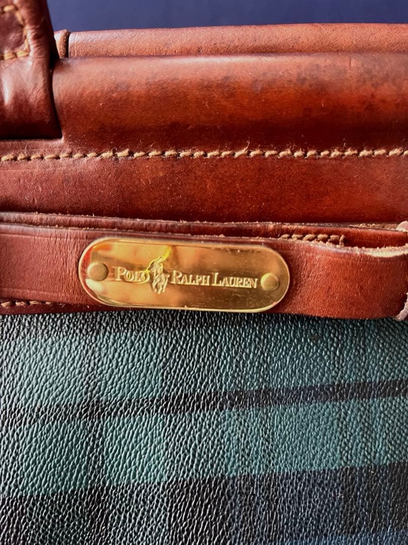 POLO RALPH LAUREN Doctor bag Leather Vintage Brown Tartan Authentic From Japan