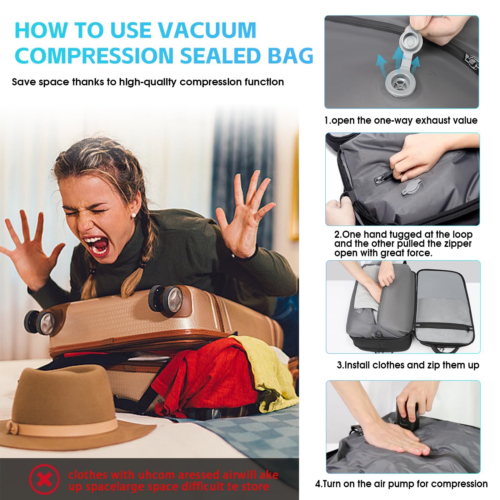 Vacuum Seal Travel Backpack, Expandable Vacpack Backpack with Vaccum Compress…