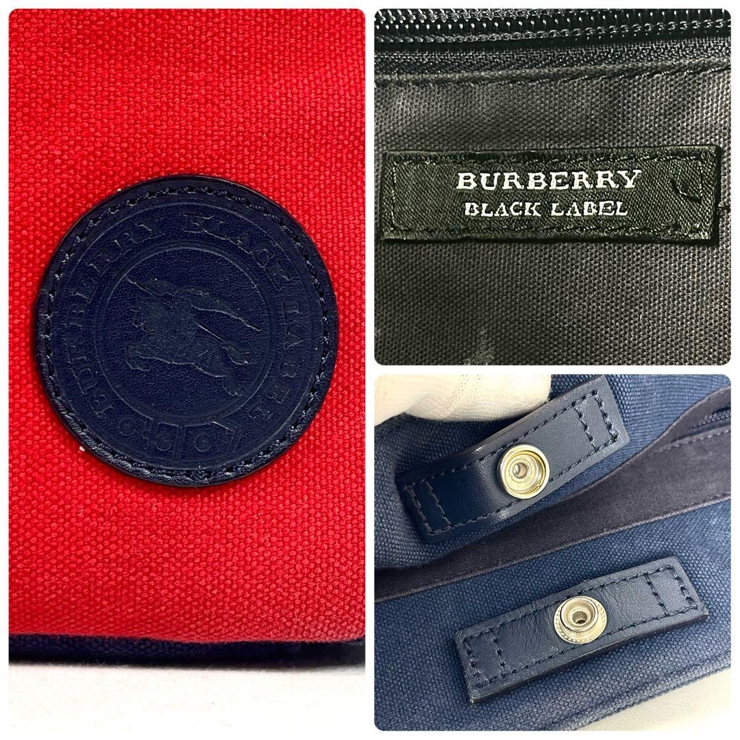 Authentic Burberry Black Label Canvas Tote Bag 37cm Night Red Logo Embossed Leat