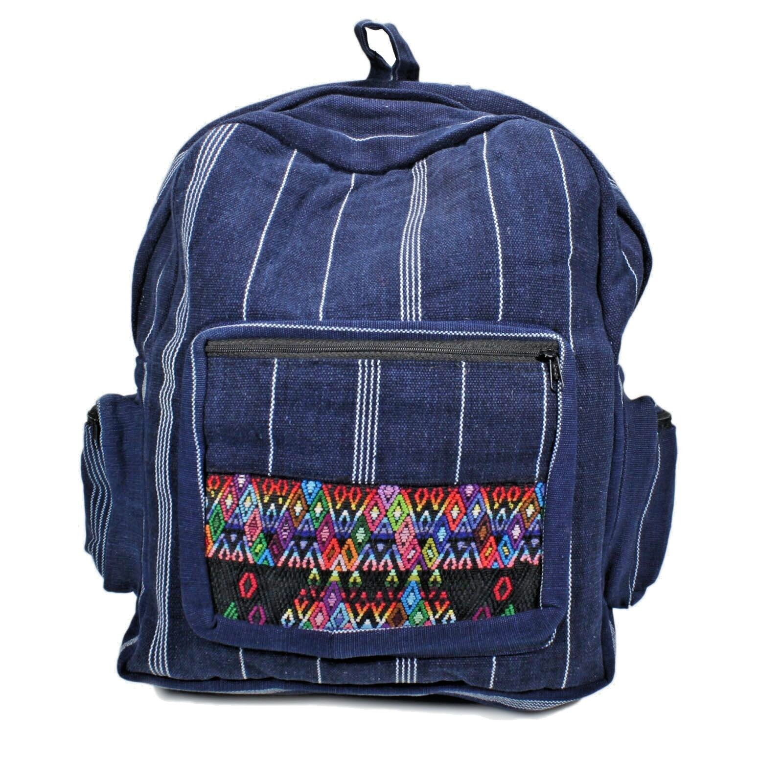 Blue Jean Stripe Backpack Tapestry Bag Hippie Boho 100% Cotton 15″