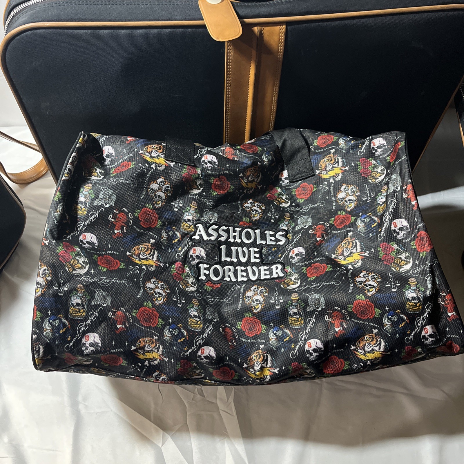 A**holes Live Forever Emotional Baggage Duffel Bag Skull Bottle All-Over Print