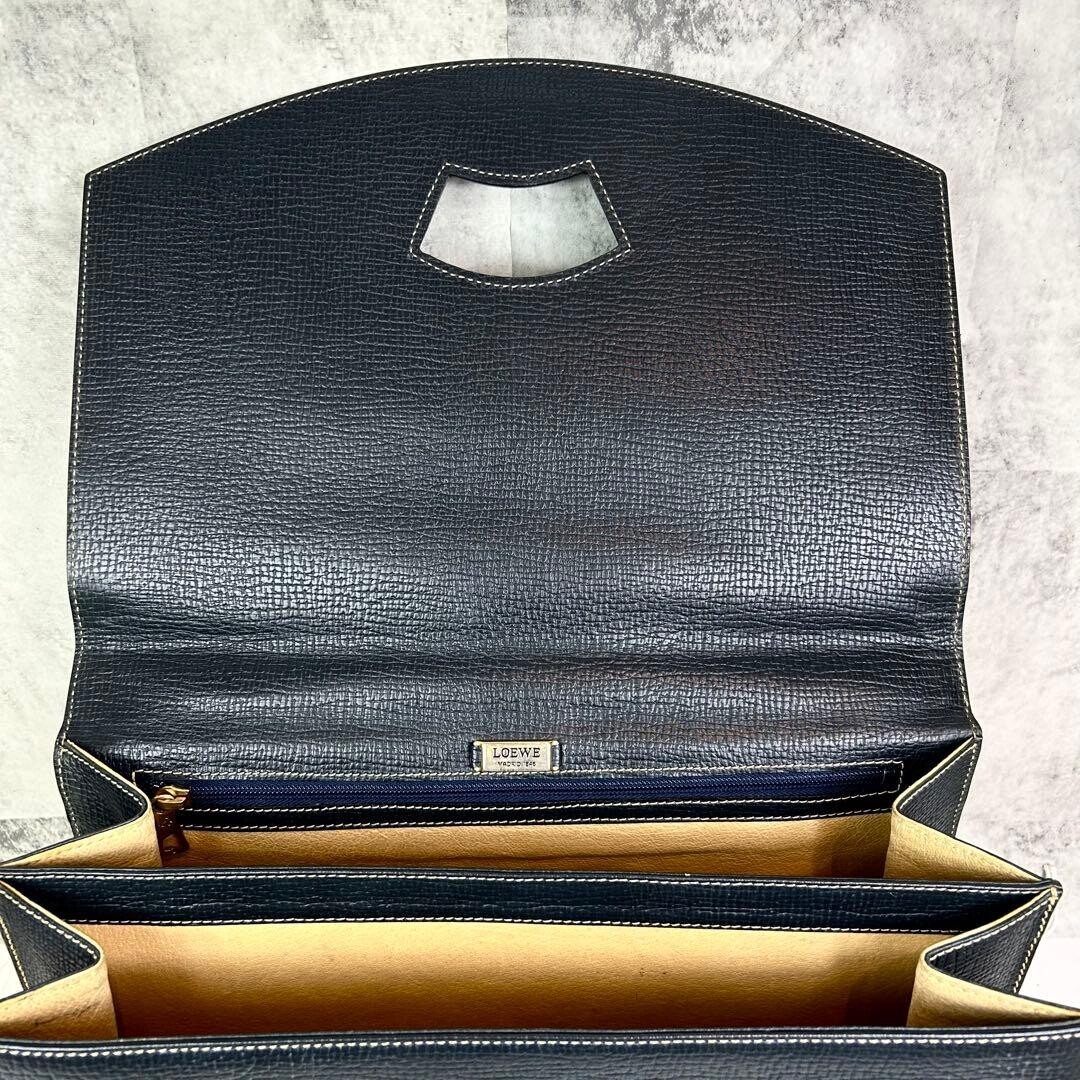 LOEWE Barcelona Leather Business Handbag Top Handle Dark Green Womens 37cm