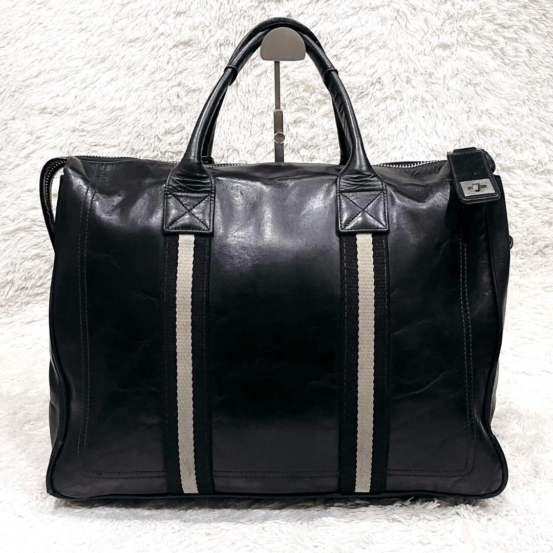 Bally Trainspotting Leather Business Tote Bag Black A4 TAJEST MD Striped 40cm